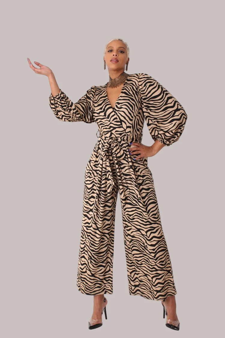 Wide-Leg Jumpsuit with Puff Sleeves - 81990 - Image 12