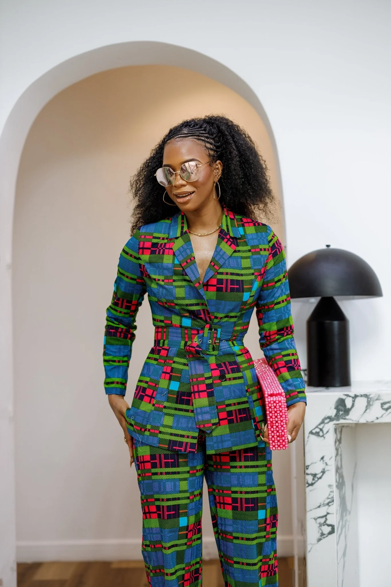 ZYLA AFRICAN PRINT TWO PIECE SUIT SET [CHECK PRINT] - Image 2